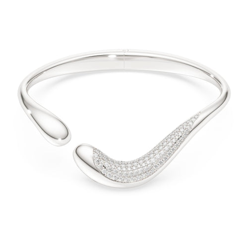 Swarovski Classica bangle Open, Round cut, White, Sterling silver