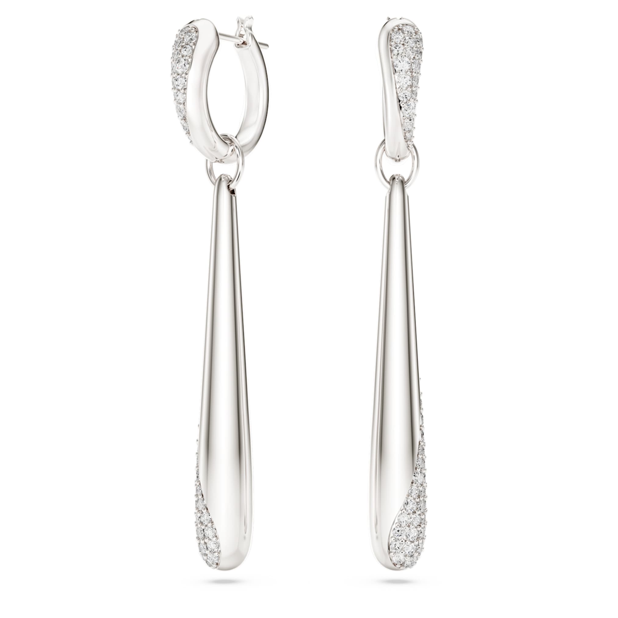 Swarovski Classica drop and hoop earrings Round cut, White, Sterling silver