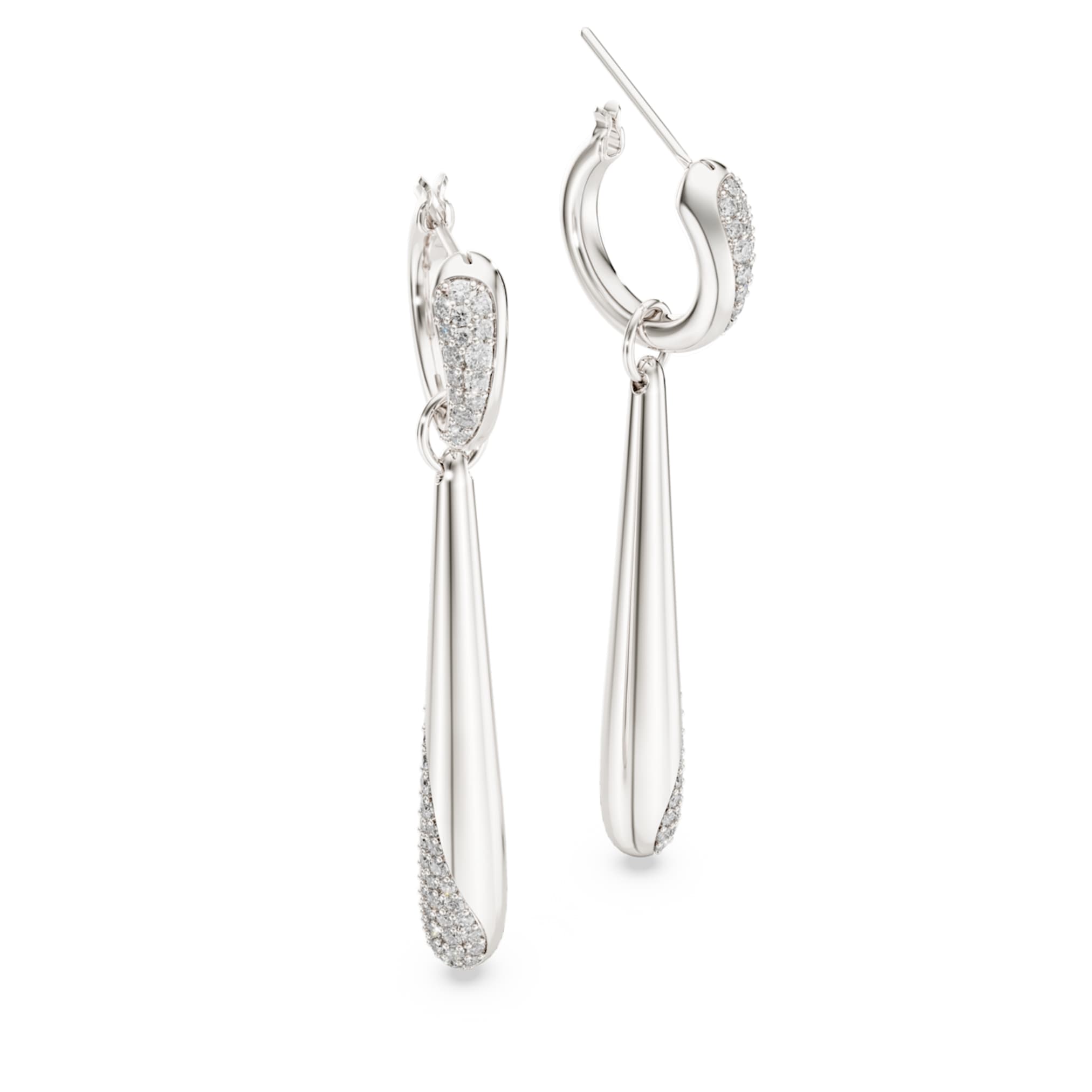 Swarovski Classica drop and hoop earrings Round cut, White, Sterling silver