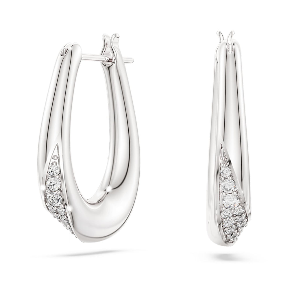 Swarovski Classica hoop earrings Round cut, Small, White, Sterling silver