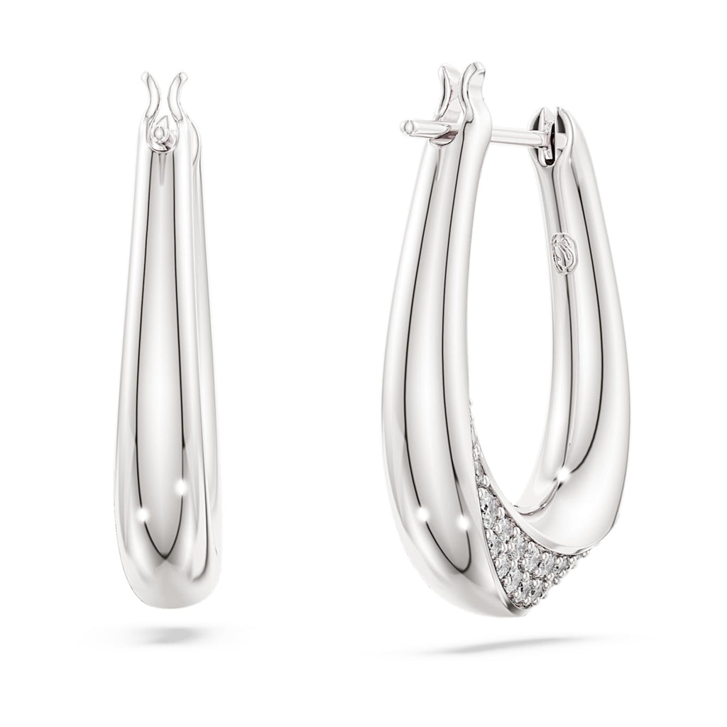 Swarovski Classica hoop earrings Round cut, Small, White, Sterling silver