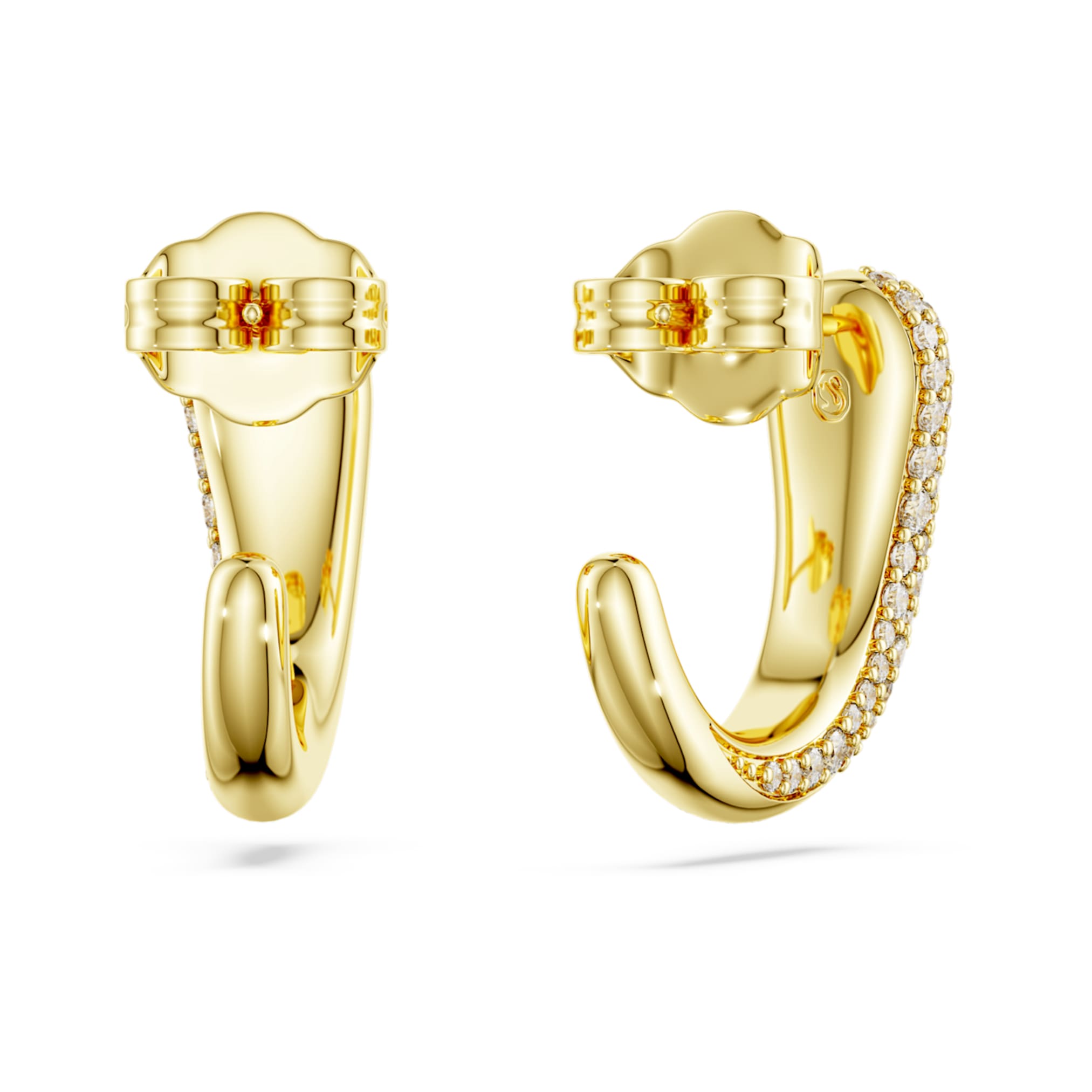 Swarovski Classica hoop earrings Round cut, White, Sterling silver, 18K gold finish
