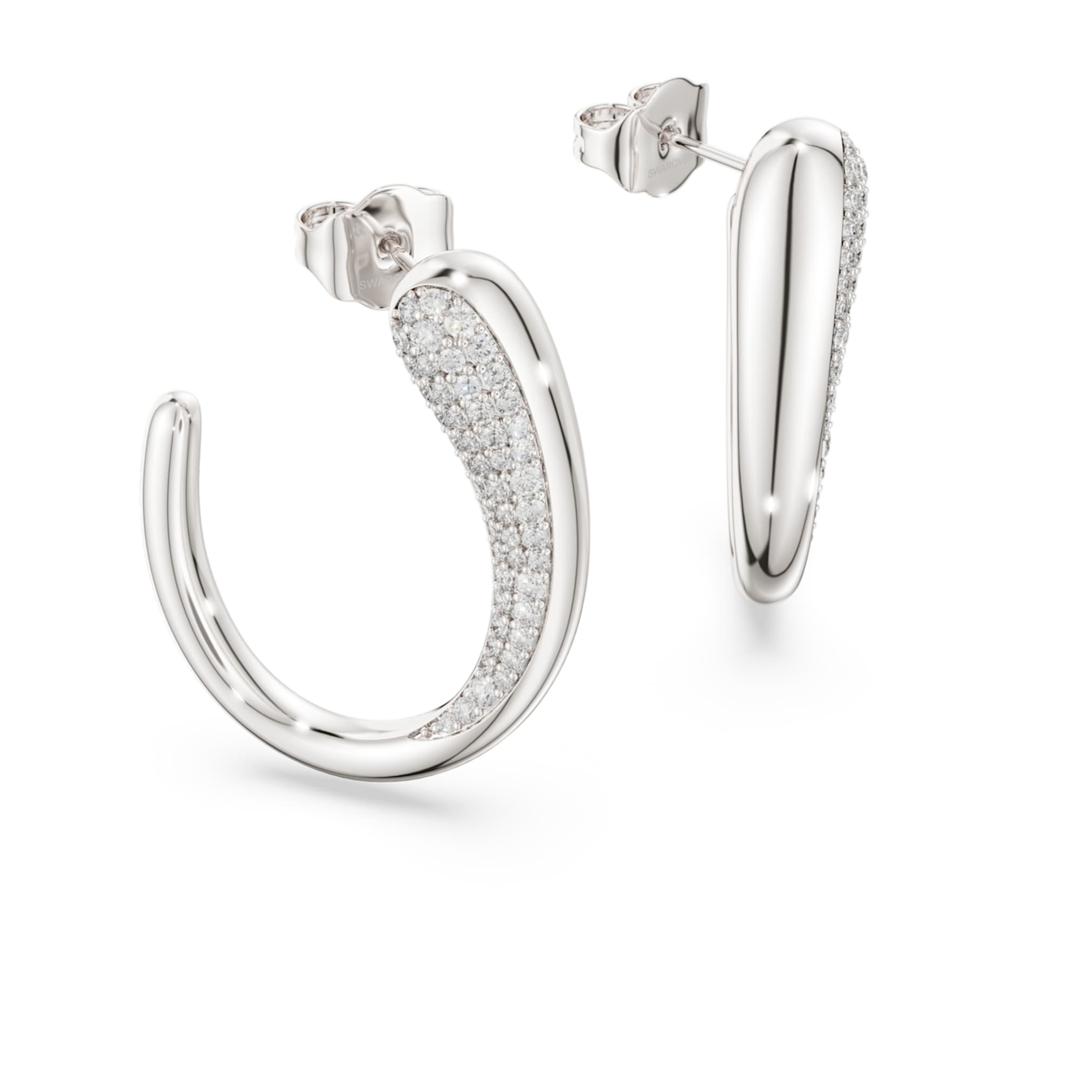Swarovski Classica hoop earrings Round cut, White, Sterling silver