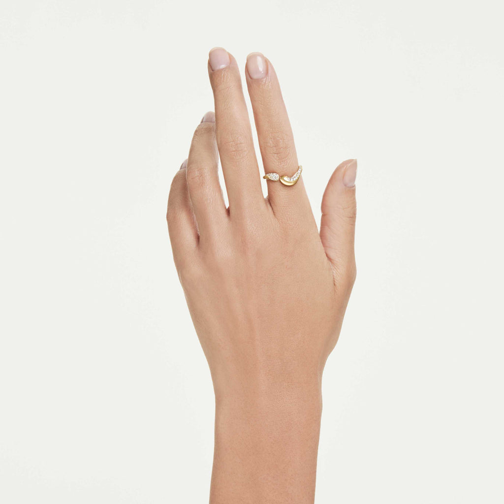 Swarovski Classica open ring Round cut, White, Sterling silver, 18K gold finish