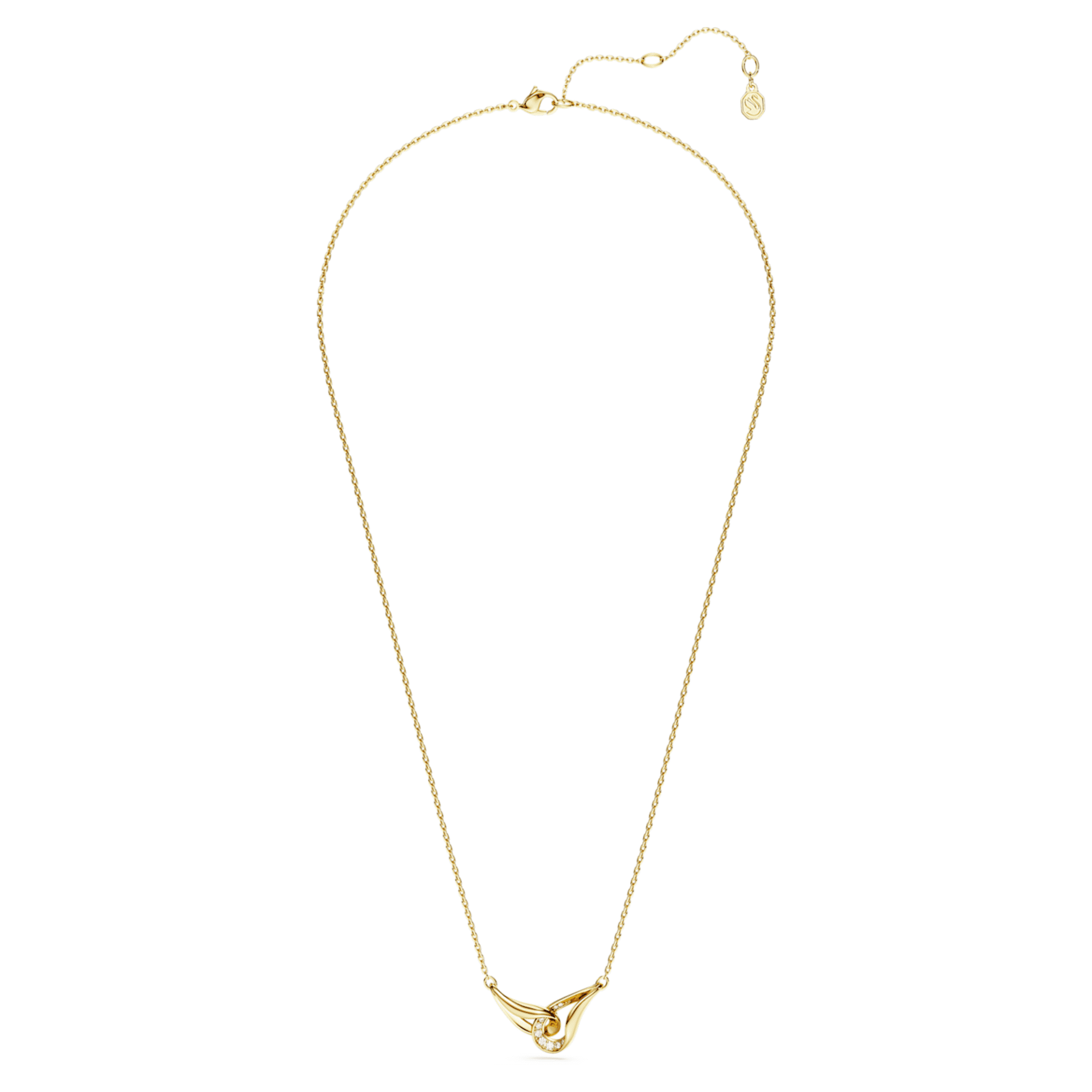 Swarovski Classica pendant Round cut, Interlocking, White, Sterling silver, 18K gold finish