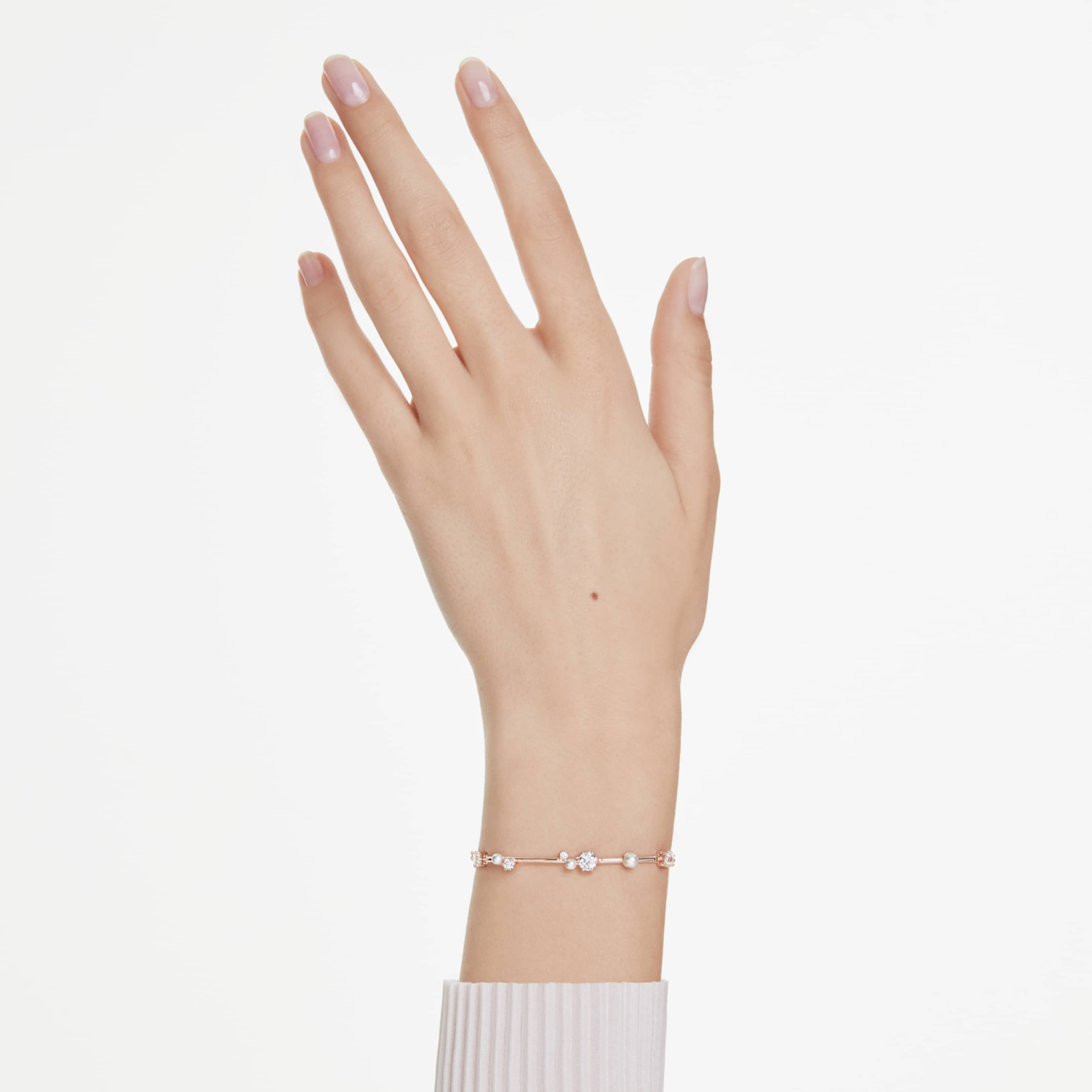 Swarovski Constella bracelet Crystal pearl, Round cuts, White, 18K rose gold finish