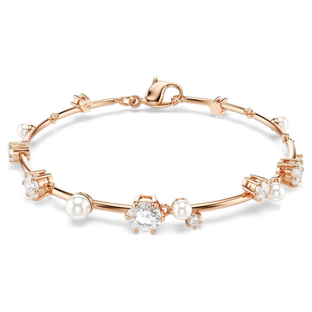 Swarovski Constella bracelet Crystal pearl, Round cuts, White, 18K rose gold finish