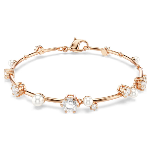 Swarovski Constella bracelet Crystal pearl, Round cuts, White, 18K rose gold finish