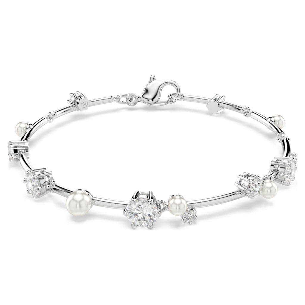 Swarovski Constella bracelet Crystal pearl, Round cuts, White, Rhodium plated