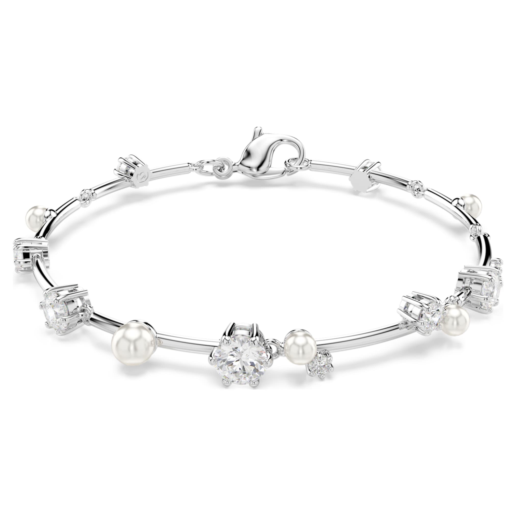 Swarovski Constella bracelet Crystal pearl, Round cuts, White, Rhodium plated