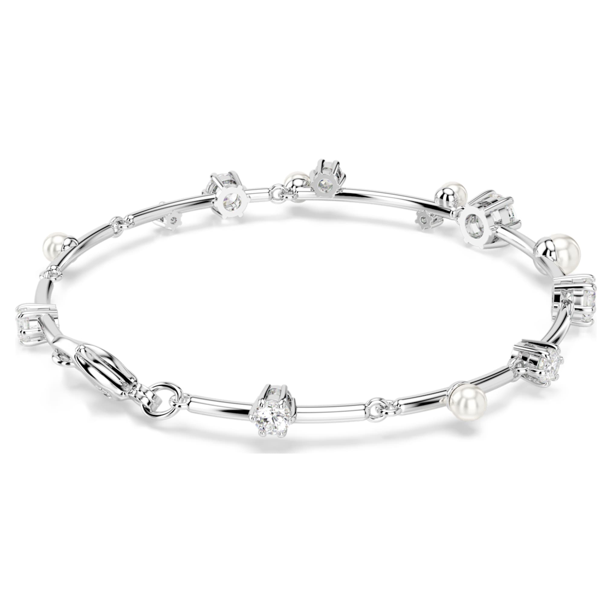 Swarovski Constella bracelet Crystal pearl, Round cuts, White, Rhodium plated