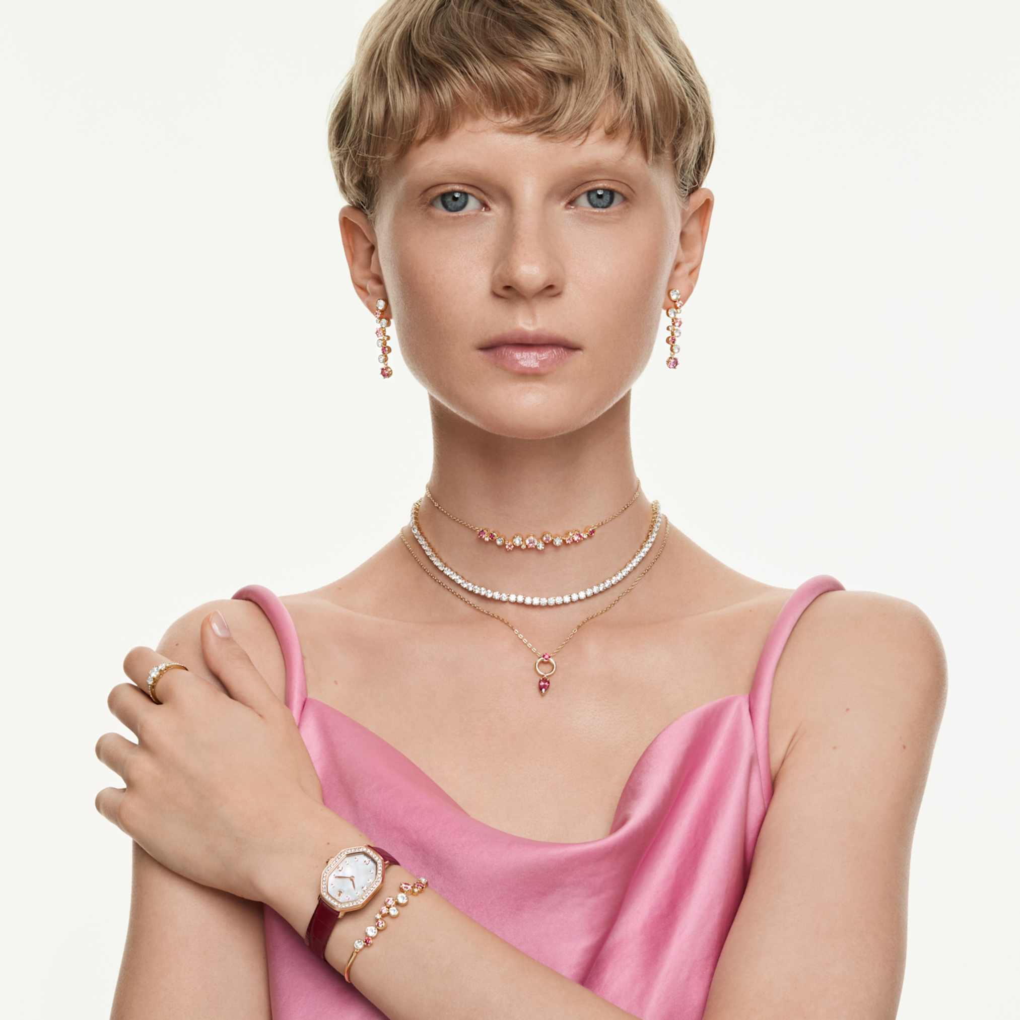 Swarovski Constella bracelet Mixed cuts, Multicolored, 18K gold finish