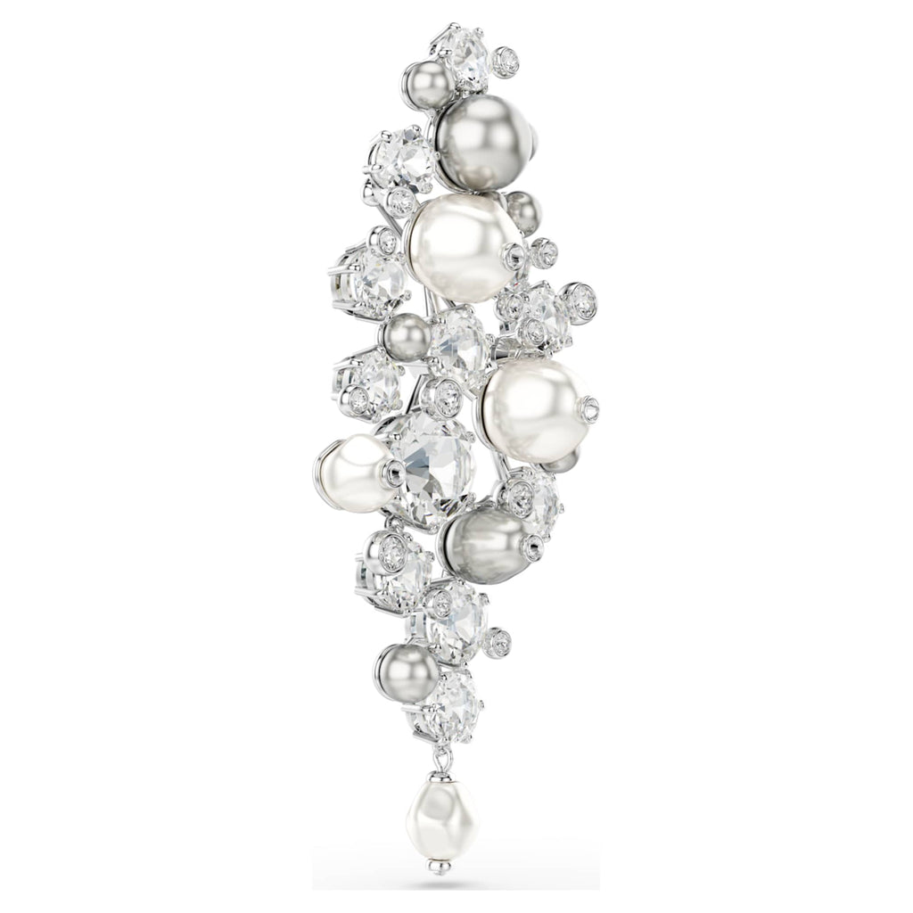 Swarovski Constella brooch Crystal pearl, Round cut, White, Rhodium plated