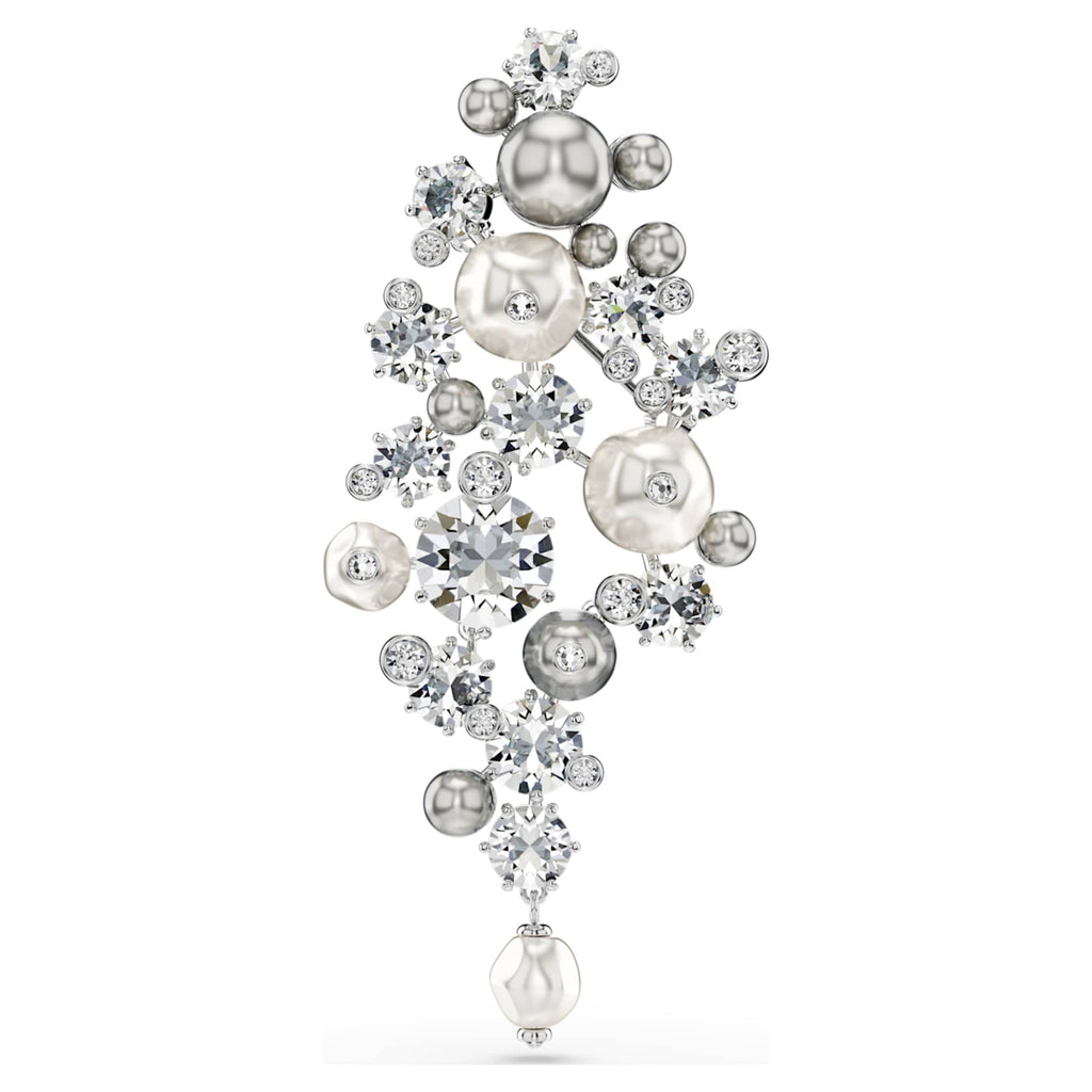 Swarovski Constella brooch Crystal pearl, Round cut, White, Rhodium plated
