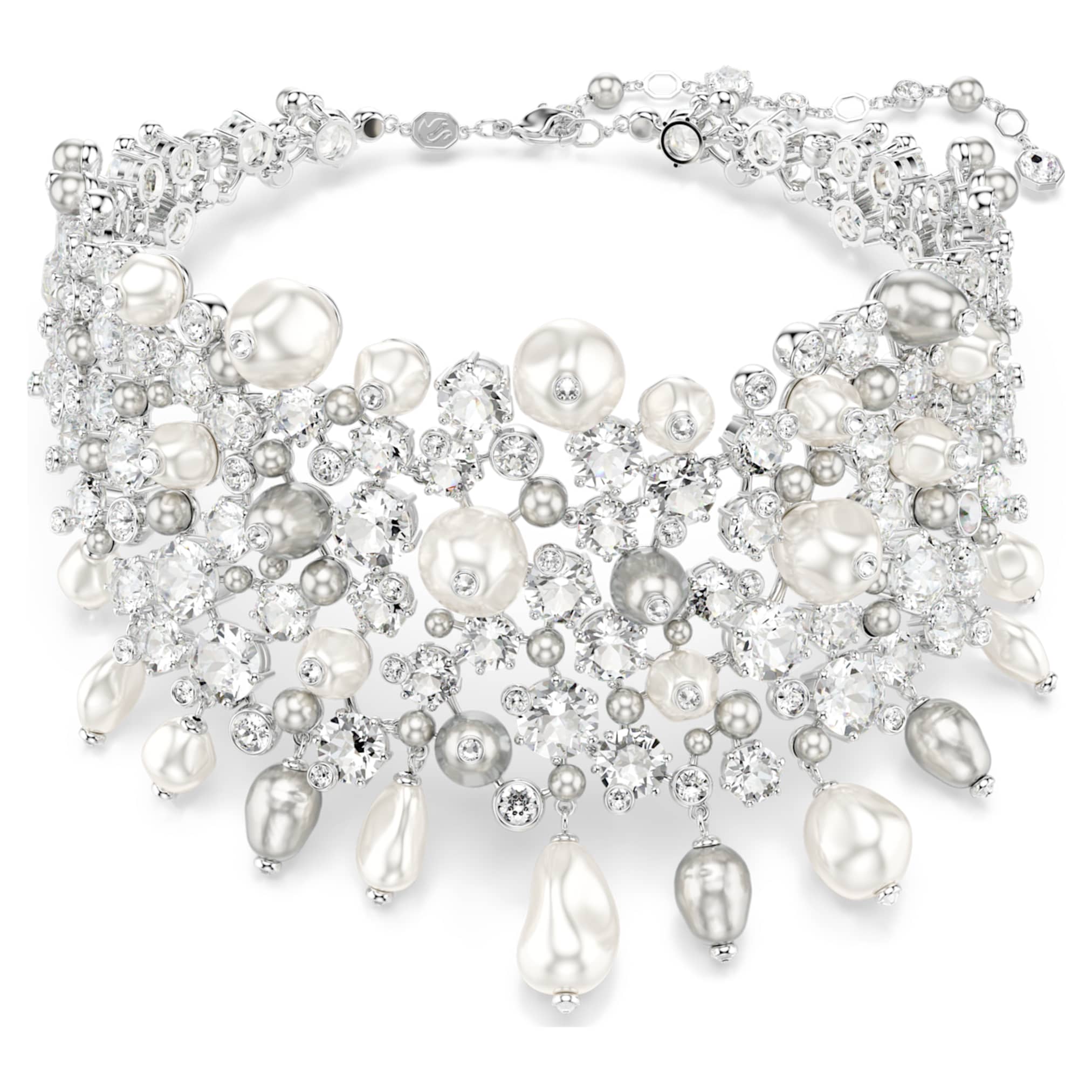 Swarovski Constella choker Crystal pearl, Round cut, White, Rhodium plated