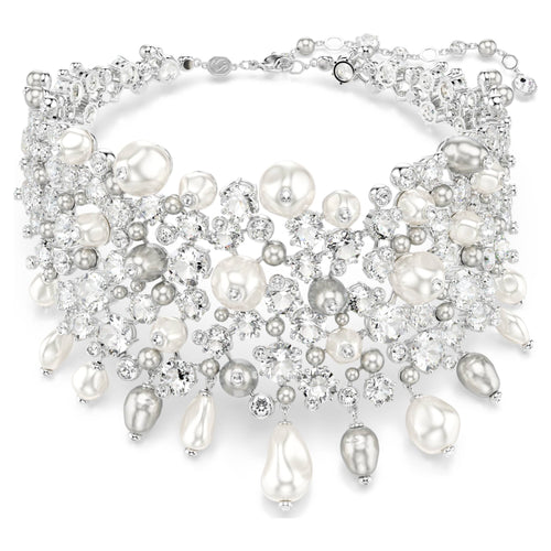 Swarovski Constella choker Crystal pearl, Round cut, White, Rhodium plated