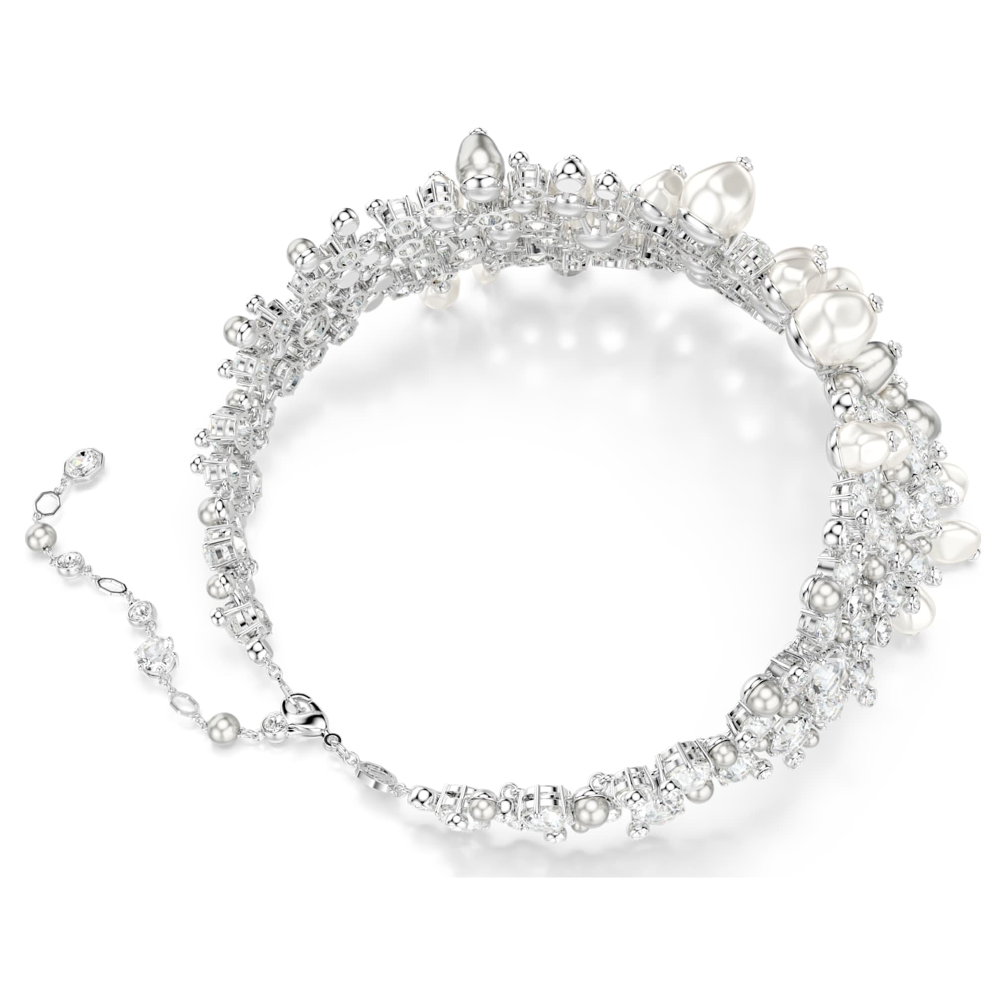 Swarovski Constella choker Crystal pearl, Round cut, White, Rhodium plated