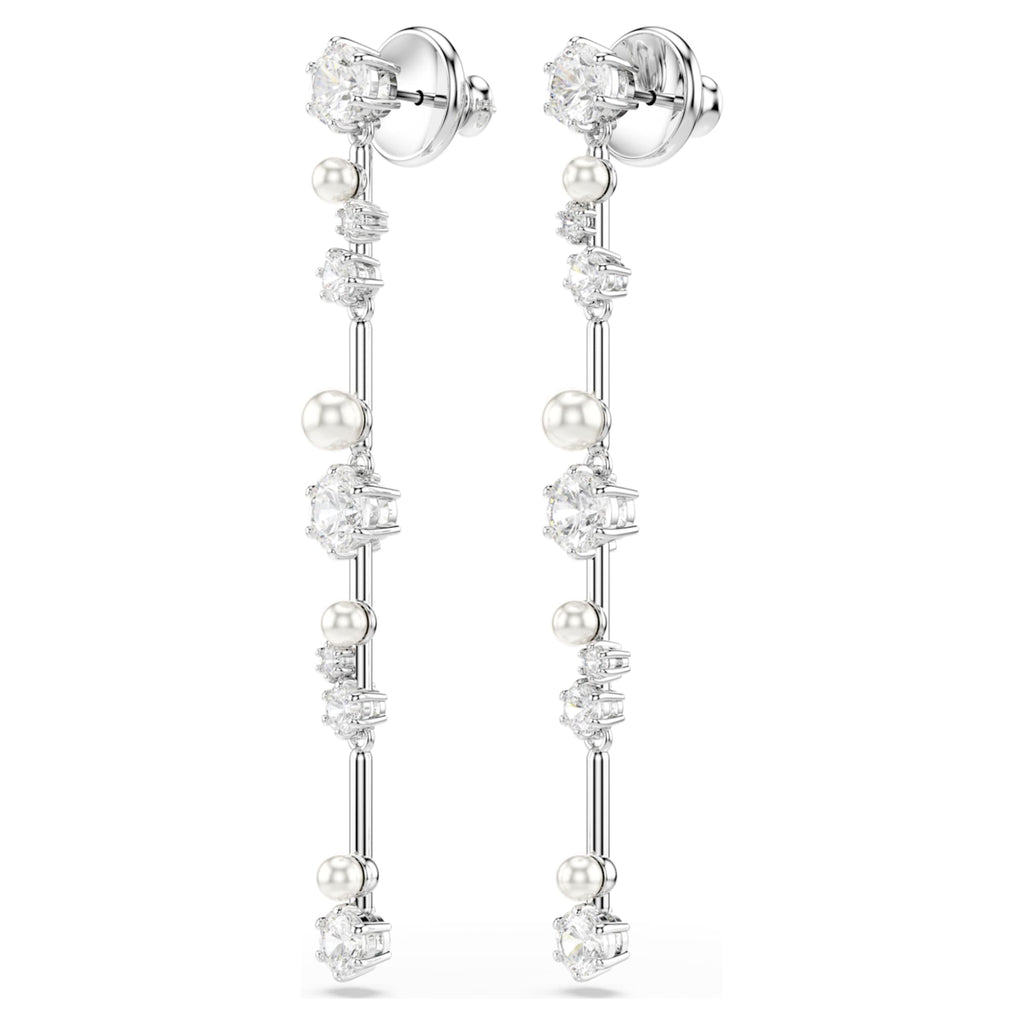 Swarovski Constella drop earrings Crystal pearl, Round cuts, White, Rhodium plated