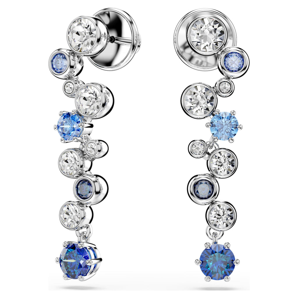 Swarovski Constella drop earrings Mixed cuts, Blue, Rhodium plated