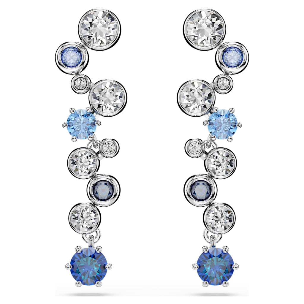 Swarovski Constella drop earrings Mixed cuts, Blue, Rhodium plated