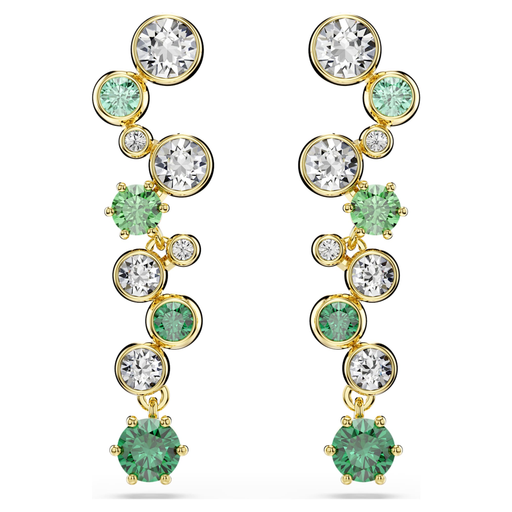 Swarovski Constella drop earrings Mixed cuts, Green, 18K gold finish