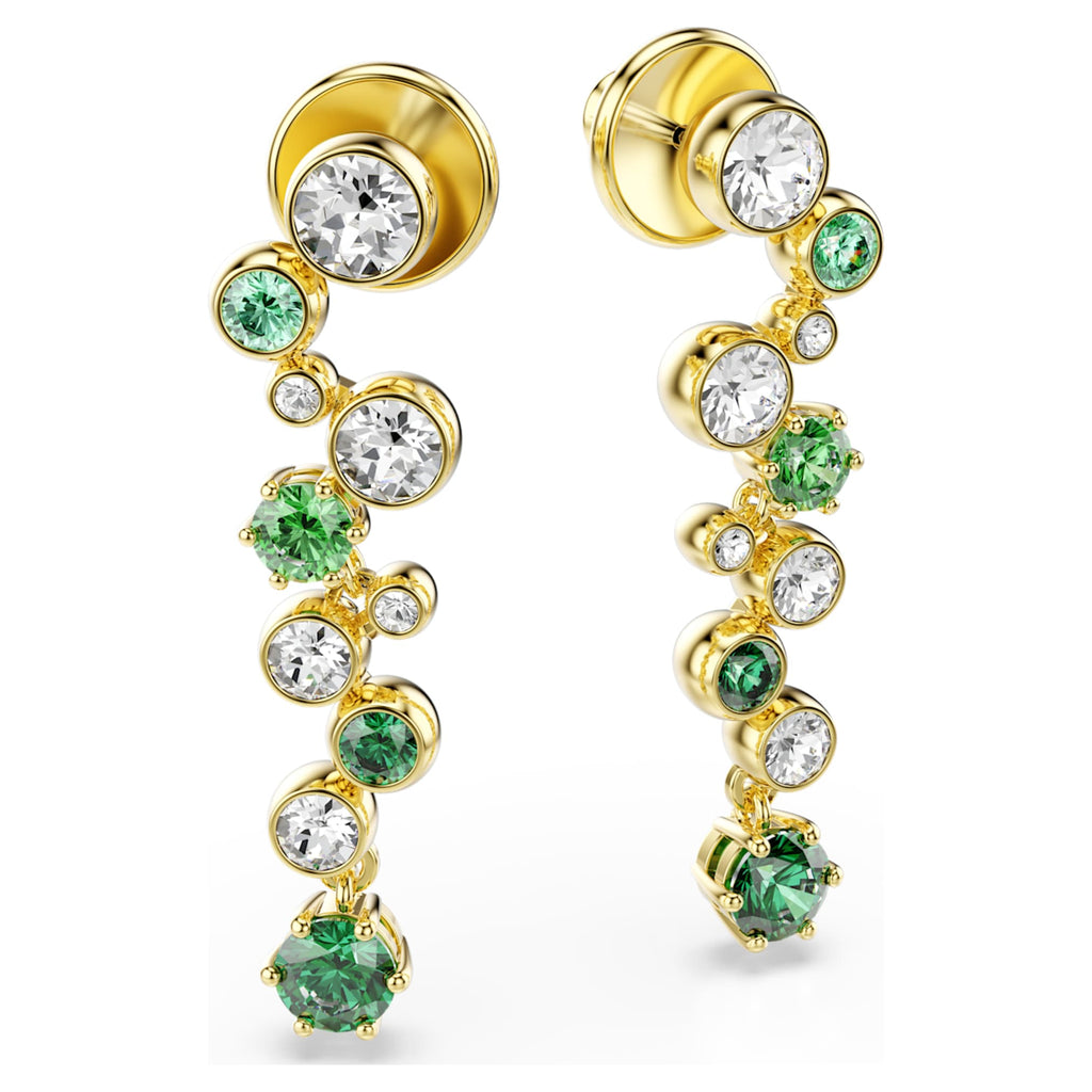 Swarovski Constella drop earrings Mixed cuts, Green, 18K gold finish