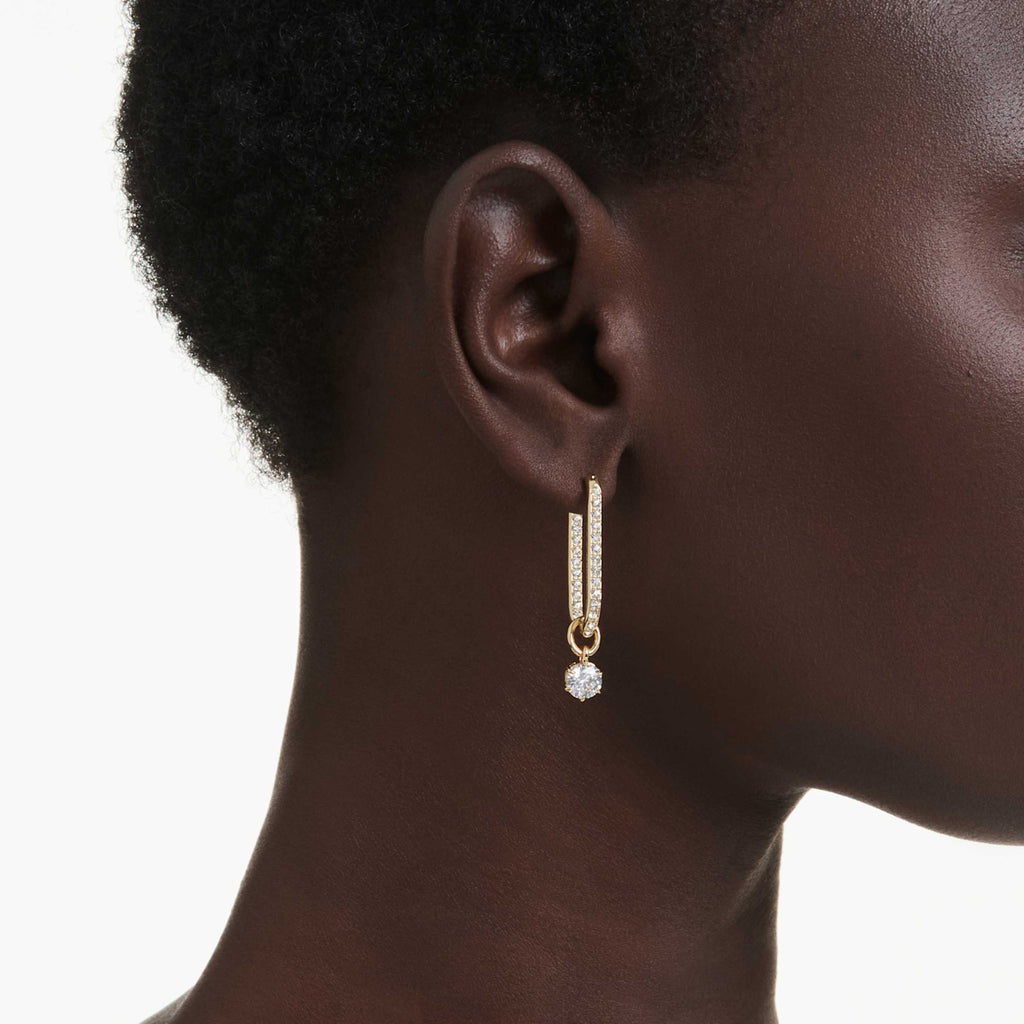 Swarovski Constella drop earrings Round cut, White, 18K gold finish