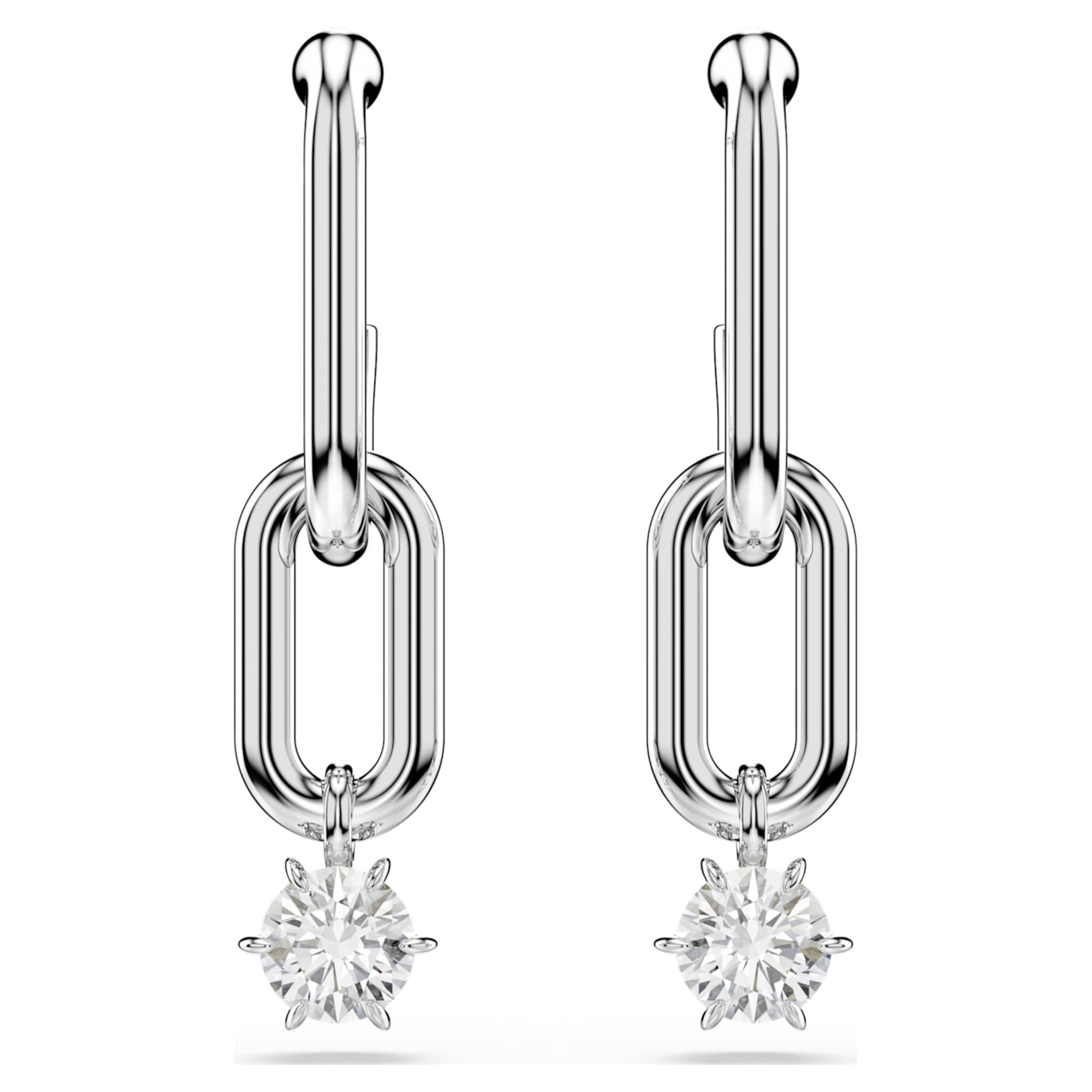 Swarovski Constella drop earrings Round cut, White, Rhodium plated