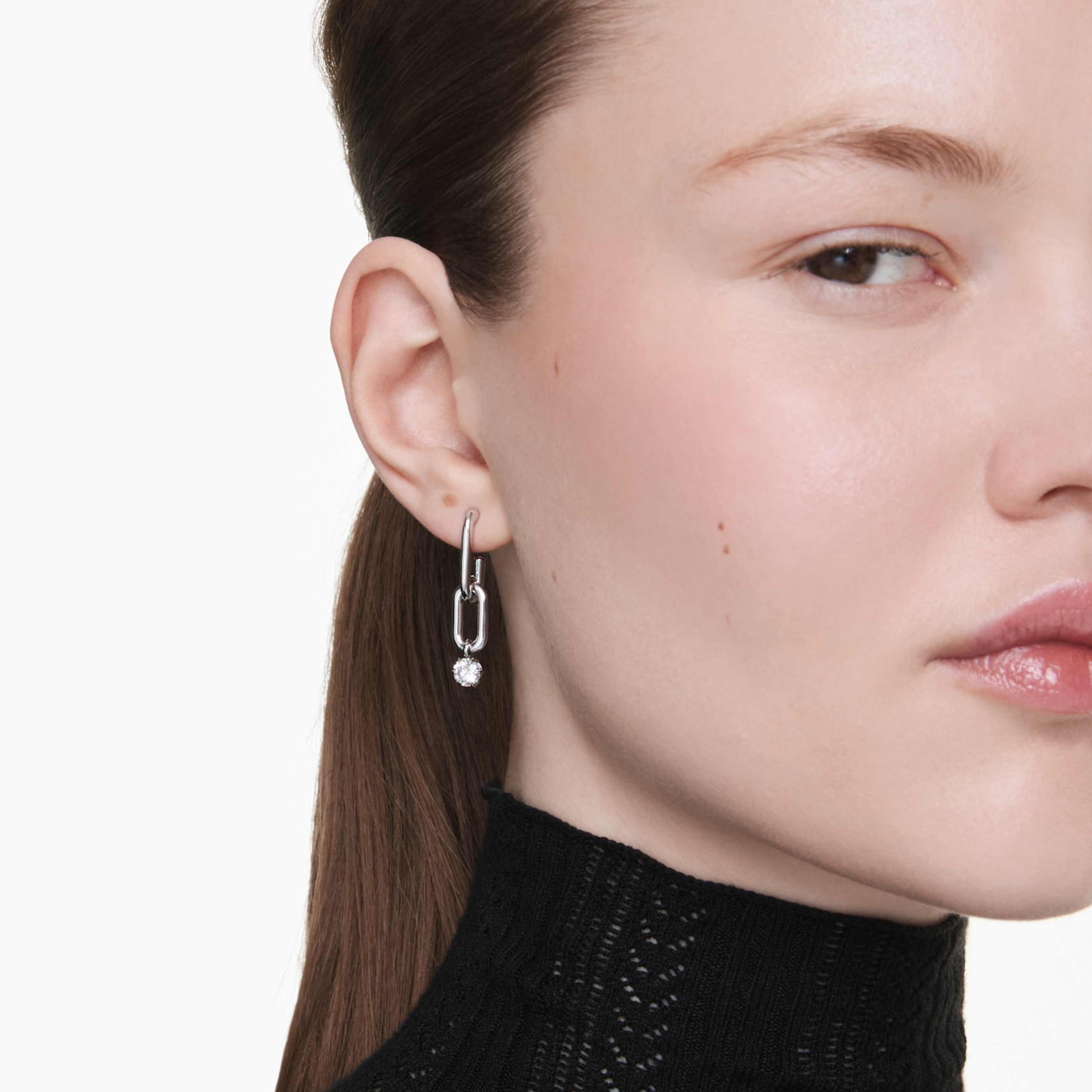 Swarovski Constella drop earrings Round cut, White, Rhodium plated