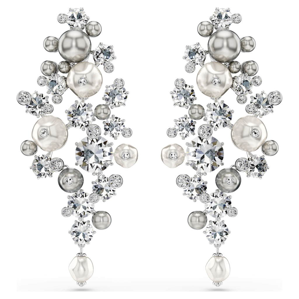 Swarovski Constella earrings Crystal pearl, Round cut, White, Rhodium plated