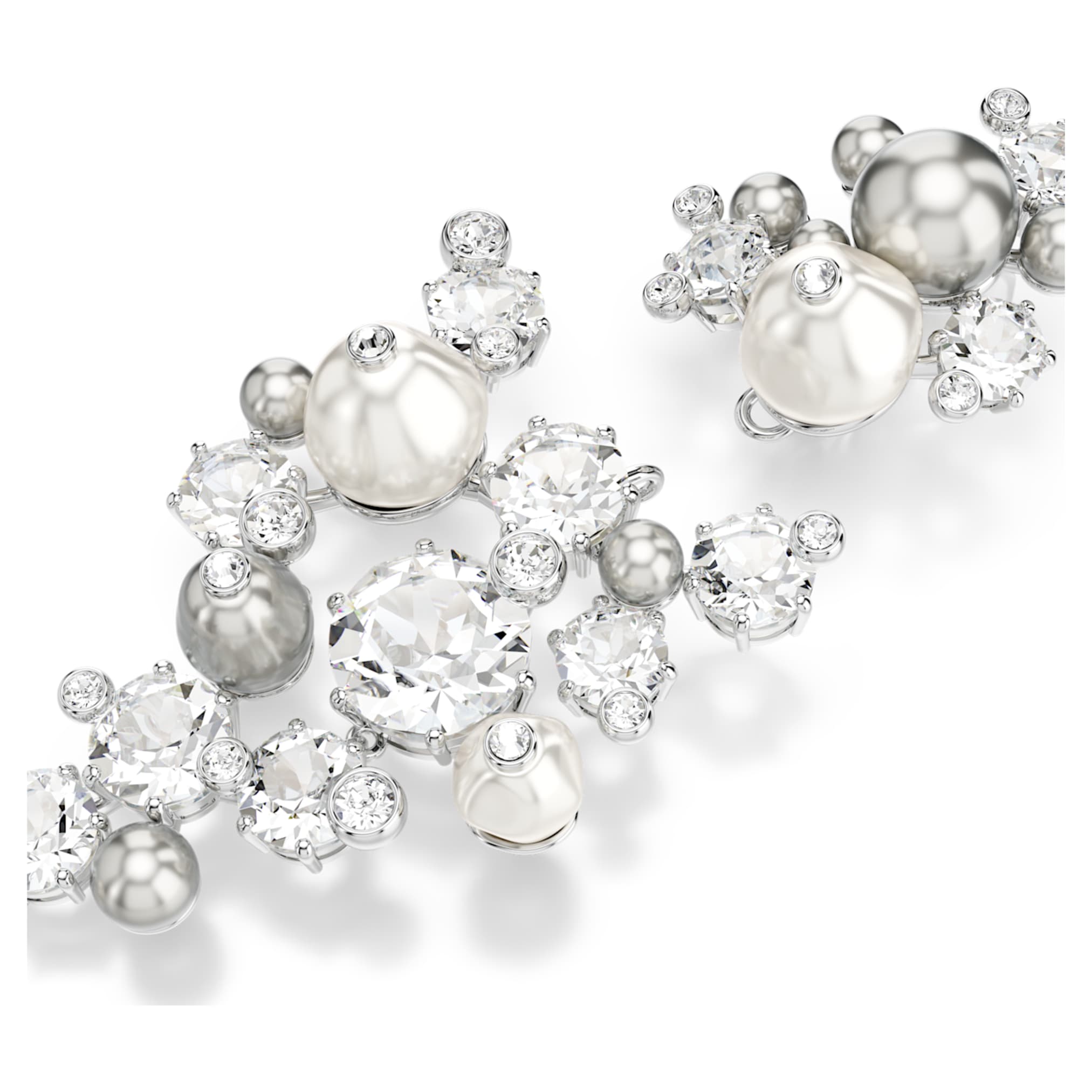 Swarovski Constella earrings Crystal pearl, Round cut, White, Rhodium plated