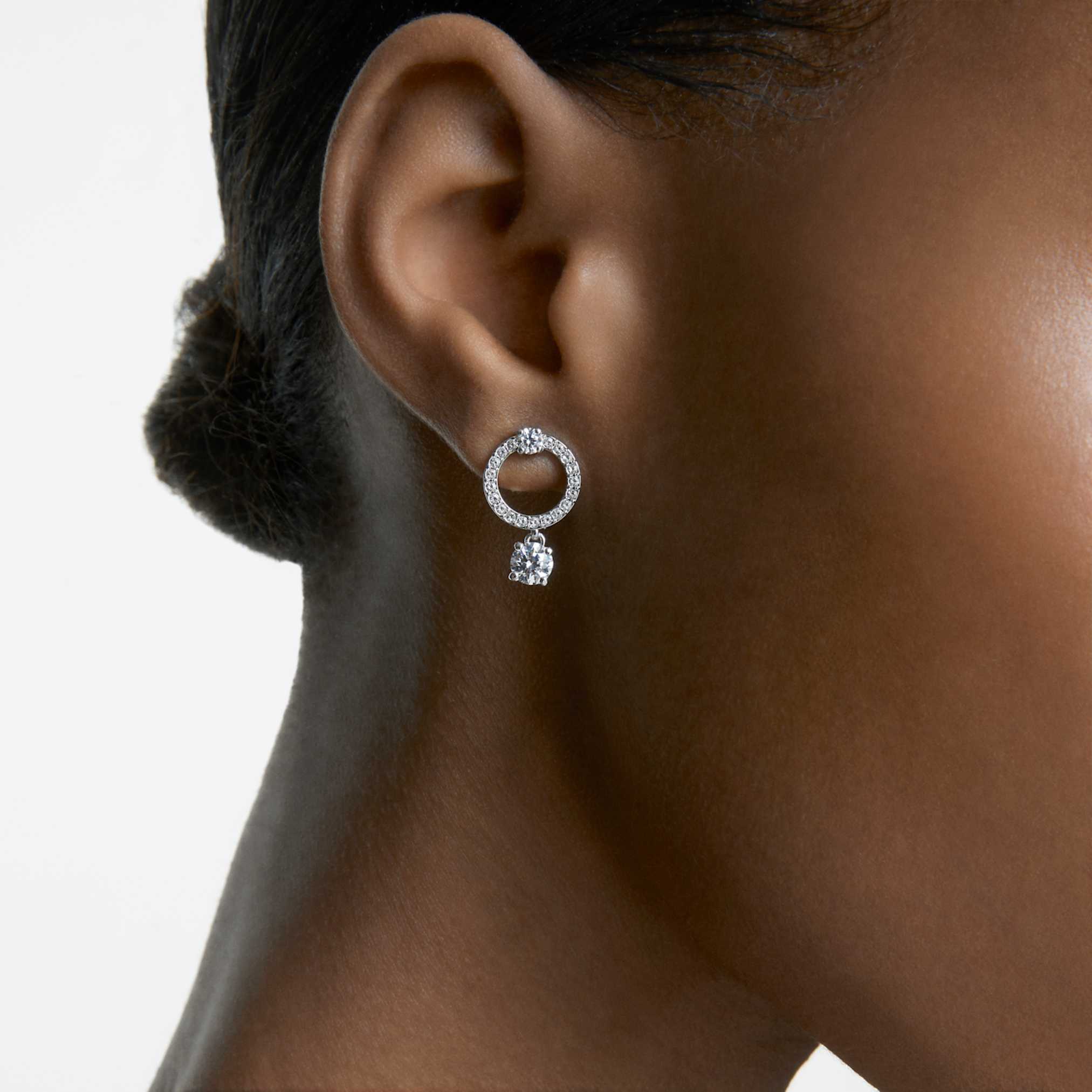 Swarovski Constella hoop earrings Round cut, White, Rhodium plated