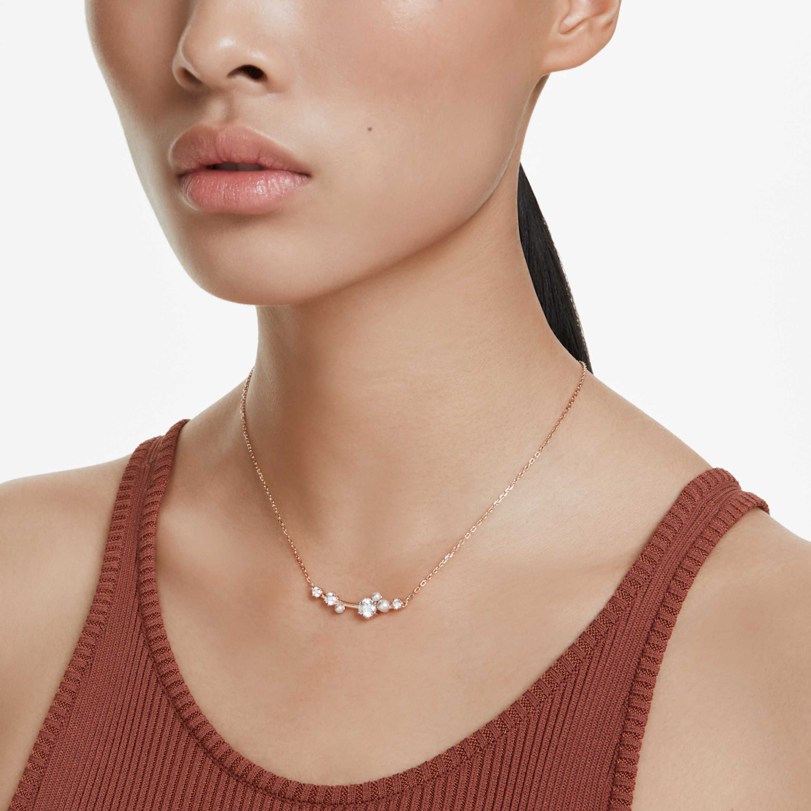 Swarovski Constella necklace Crystal pearl, Round cuts, White, 18K rose gold finish