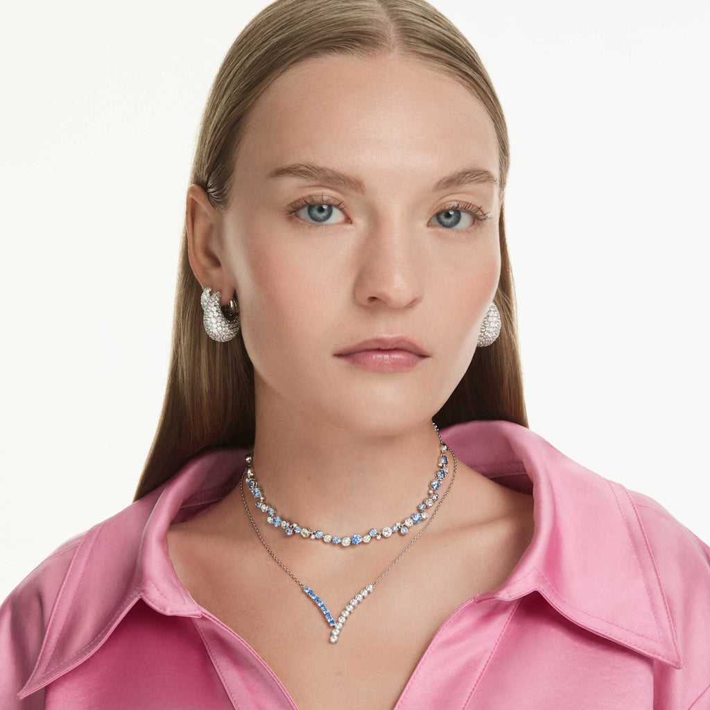 Swarovski Constella necklace Mixed cuts, Blue, Rhodium plated