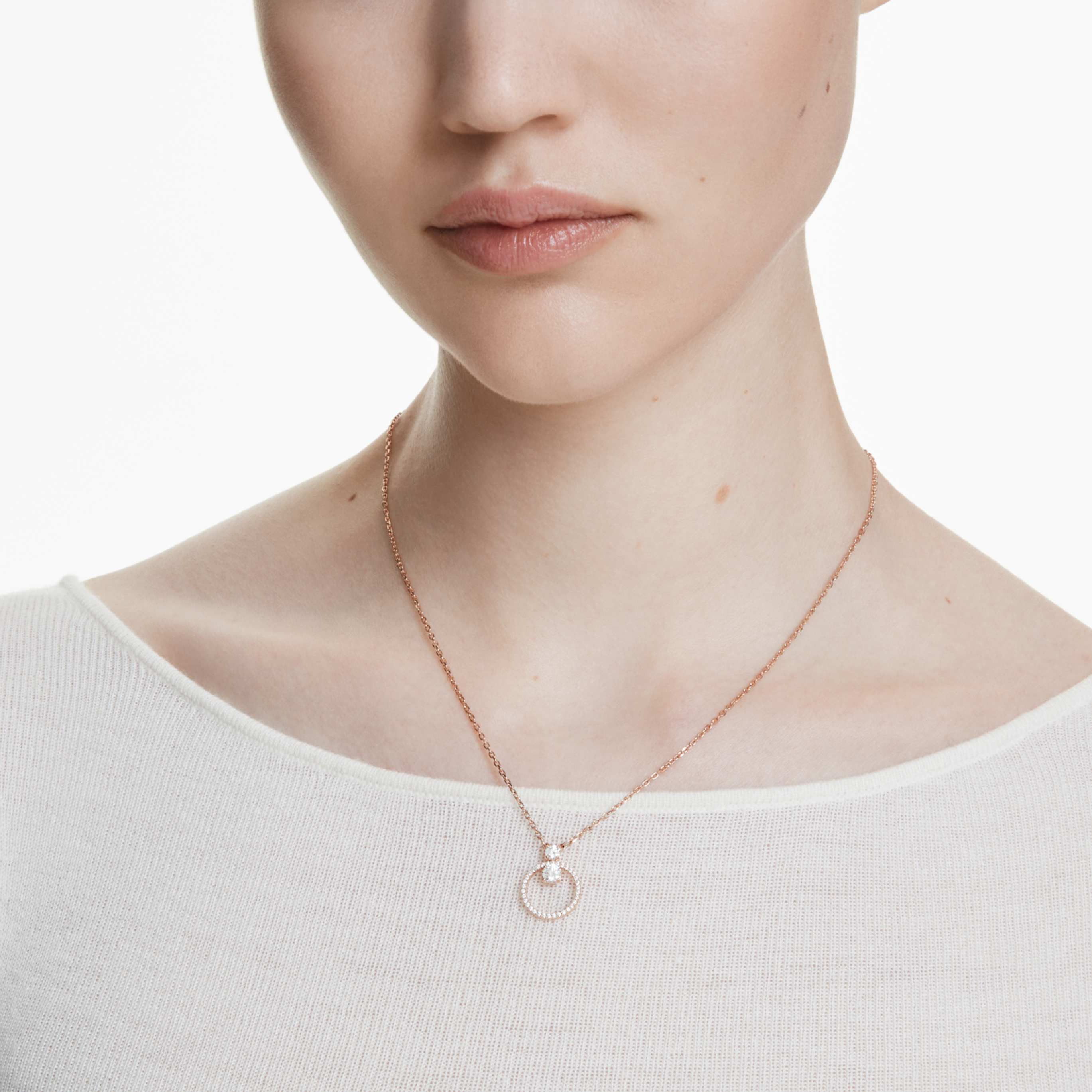 Swarovski Constella pendant Pavé, Round cut, White, 18K rose gold finish