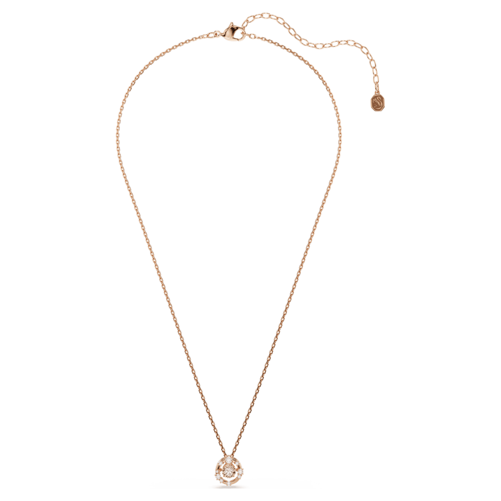 Swarovski Constella pendant Round cut, Dancing stone, Pink, 18K rose gold finish