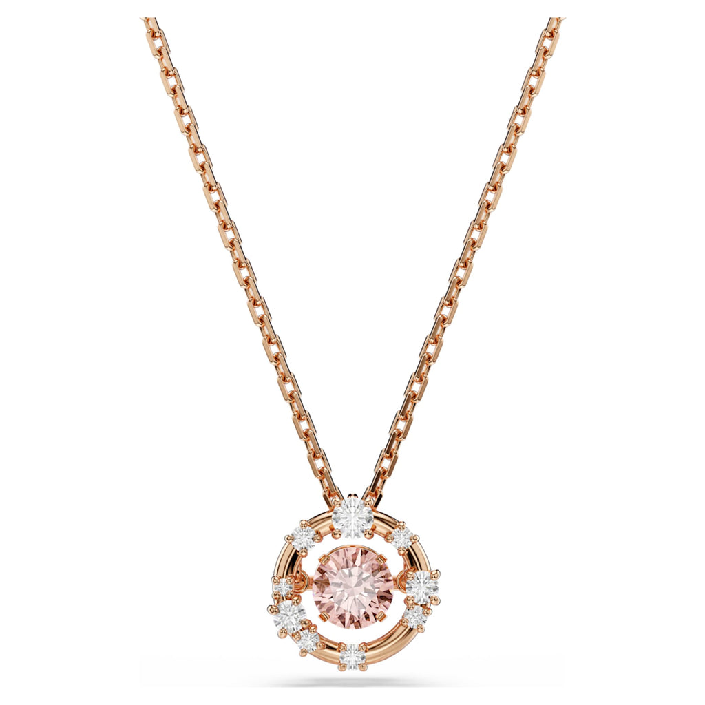 Swarovski Constella pendant Round cut, Dancing stone, Pink, 18K rose gold finish