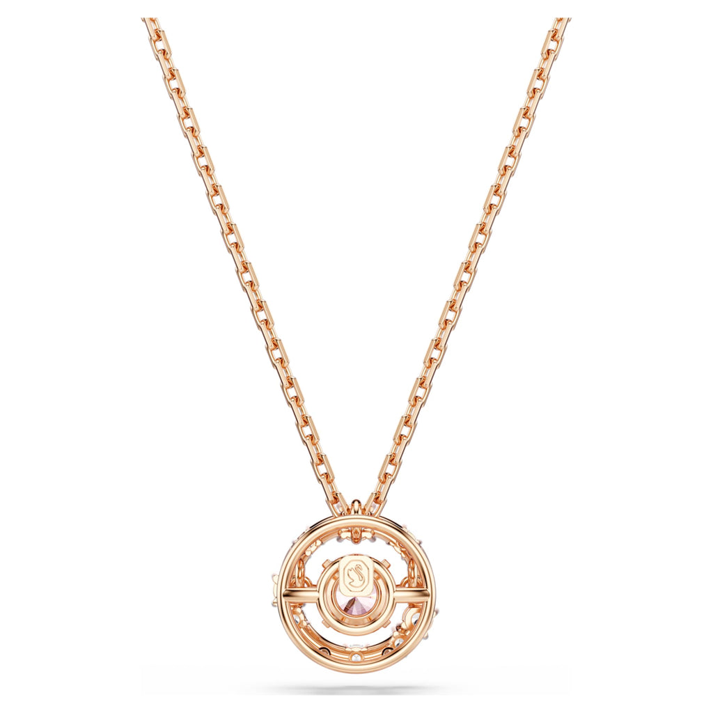 Swarovski Constella pendant Round cut, Dancing stone, Pink, 18K rose gold finish