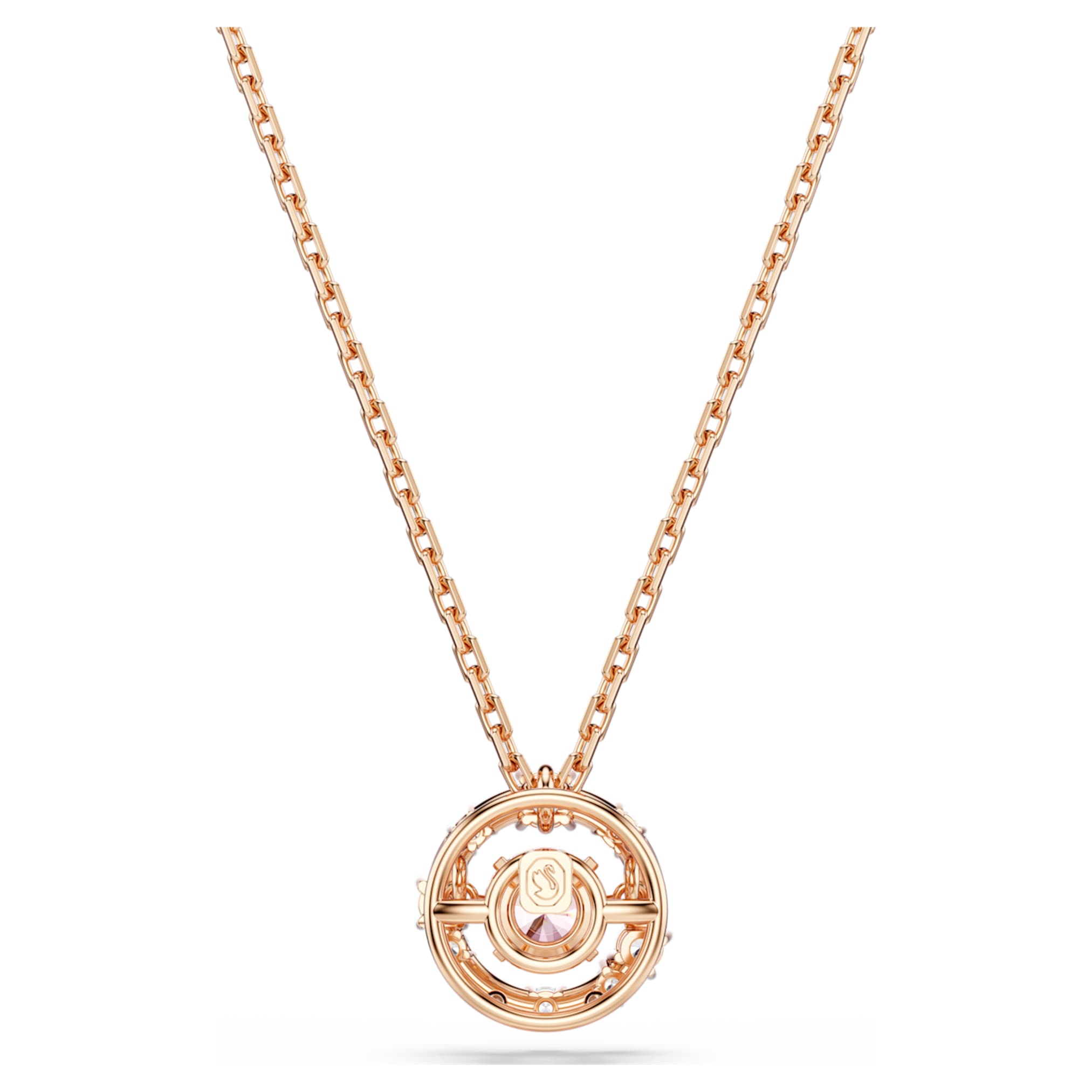 Swarovski Constella pendant Round cut, Dancing stone, Pink, 18K rose gold finish