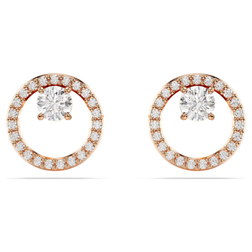 Swarovski Constella stud earrings Round cut, White, 18K rose gold finish