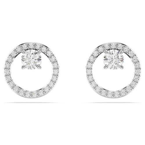 Swarovski Constella stud earrings Round cut, White, Rhodium plated