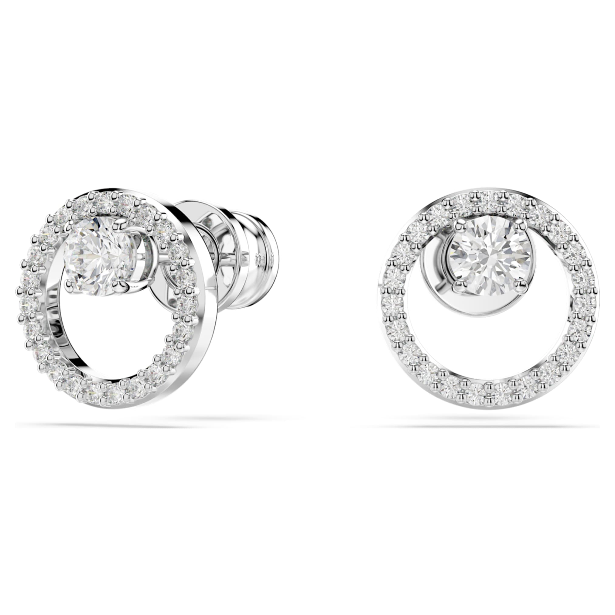 Swarovski Constella stud earrings Round cut, White, Rhodium plated