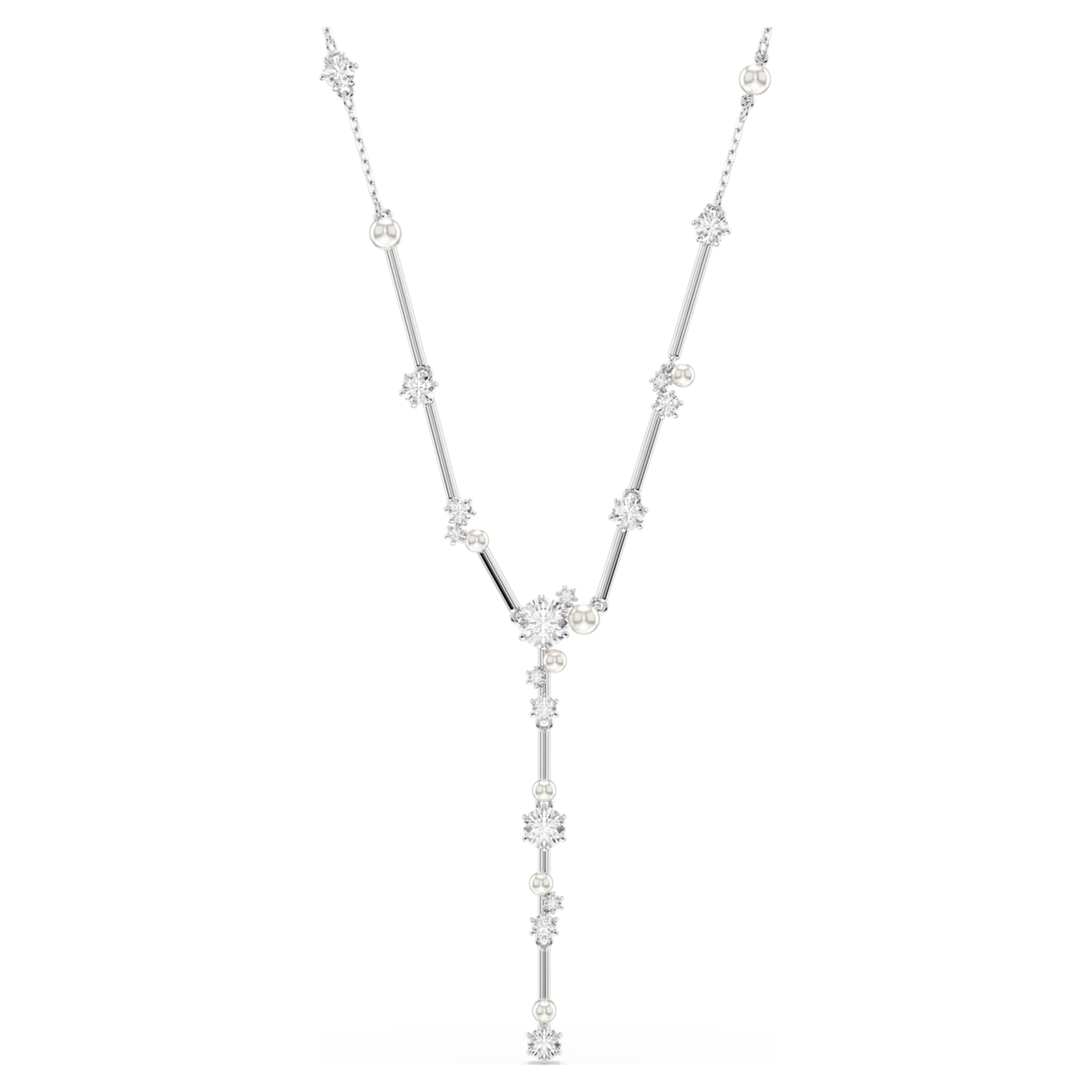 Swarovski Constella Y necklace Crystal pearl, Round cuts, White, Rhodium plated