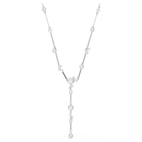 Swarovski Constella Y necklace Crystal pearl, Round cuts, White, Rhodium plated