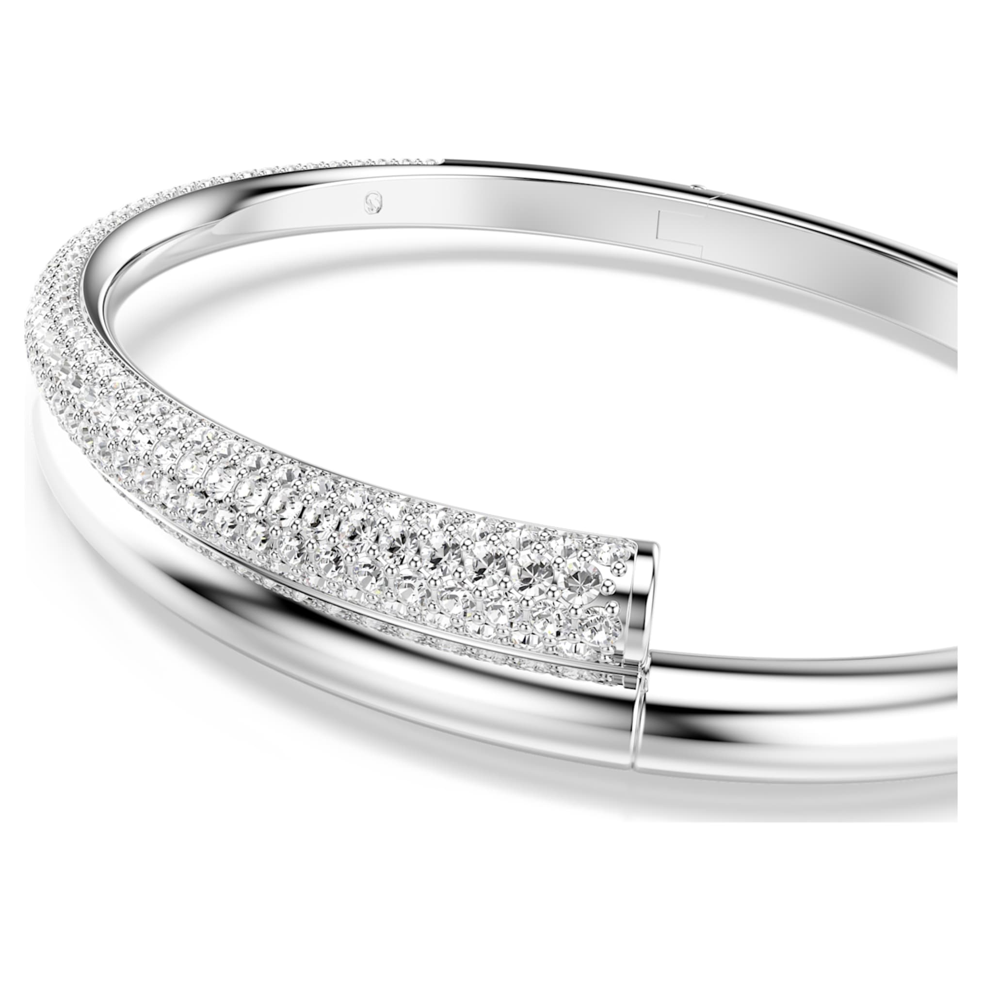 Swarovski Dextera bangle Magnetic closure, White, Rhodium plated