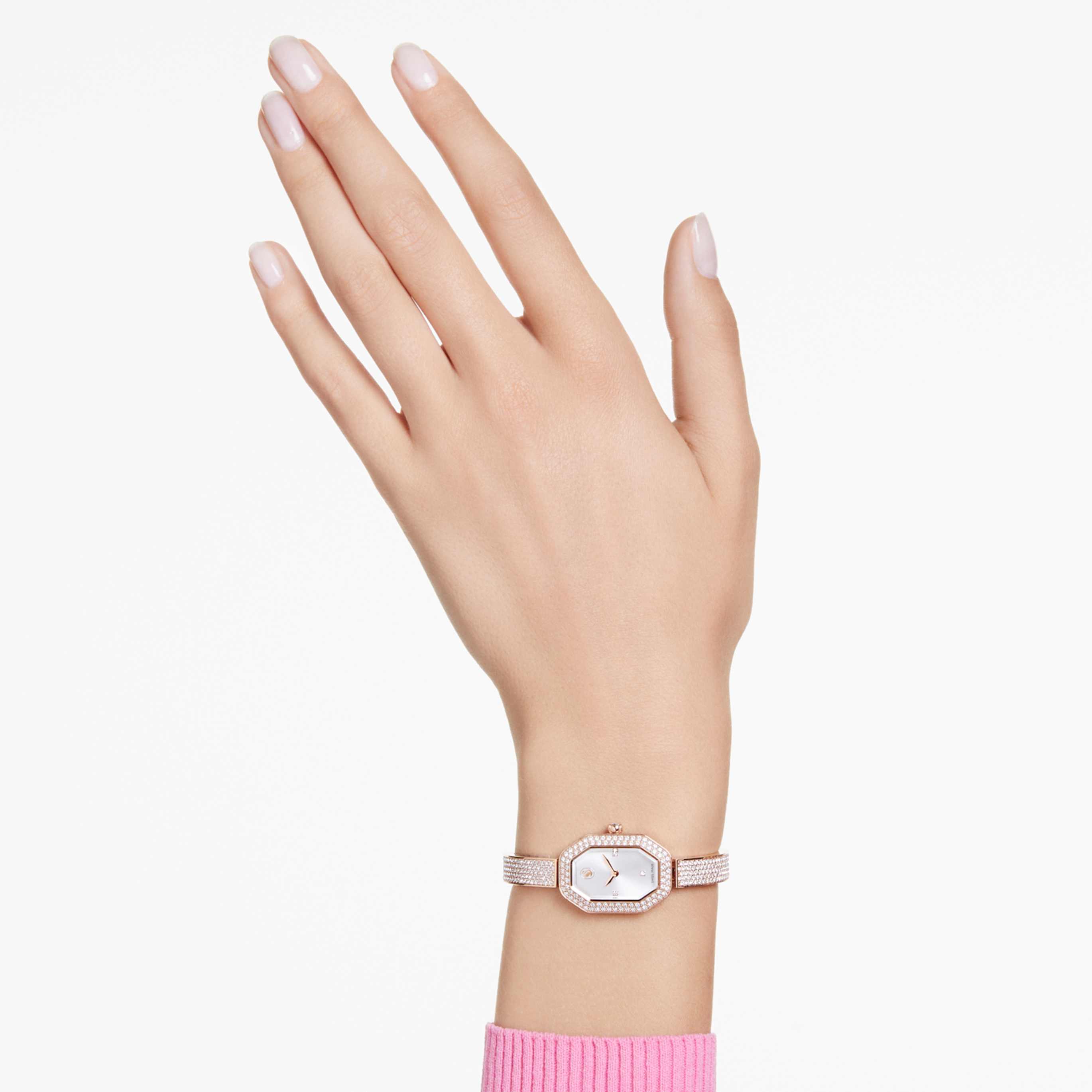 Swarovski Dextera bangle watch Swiss Made, Metal bracelet, Pink, Rose gold-tone plated