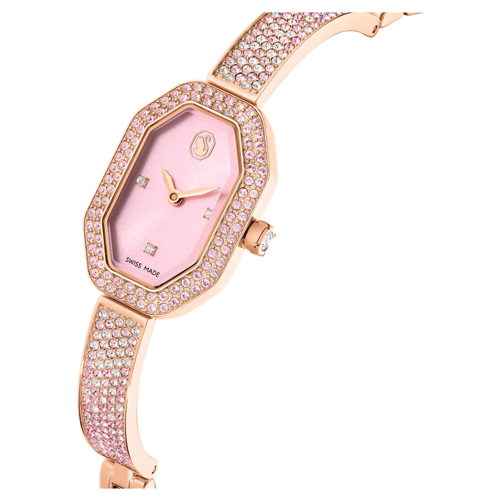 Swarovski Dextera bangle watch Swiss Made, Metal bracelet, Pink, Rose gold-tone plated
