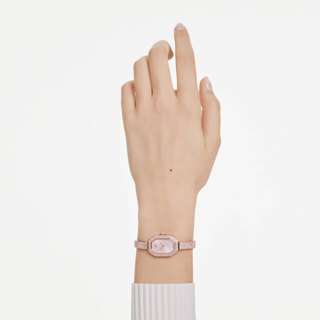 Swarovski Dextera bangle watch Swiss Made, Metal bracelet, Pink, Rose gold-tone plated