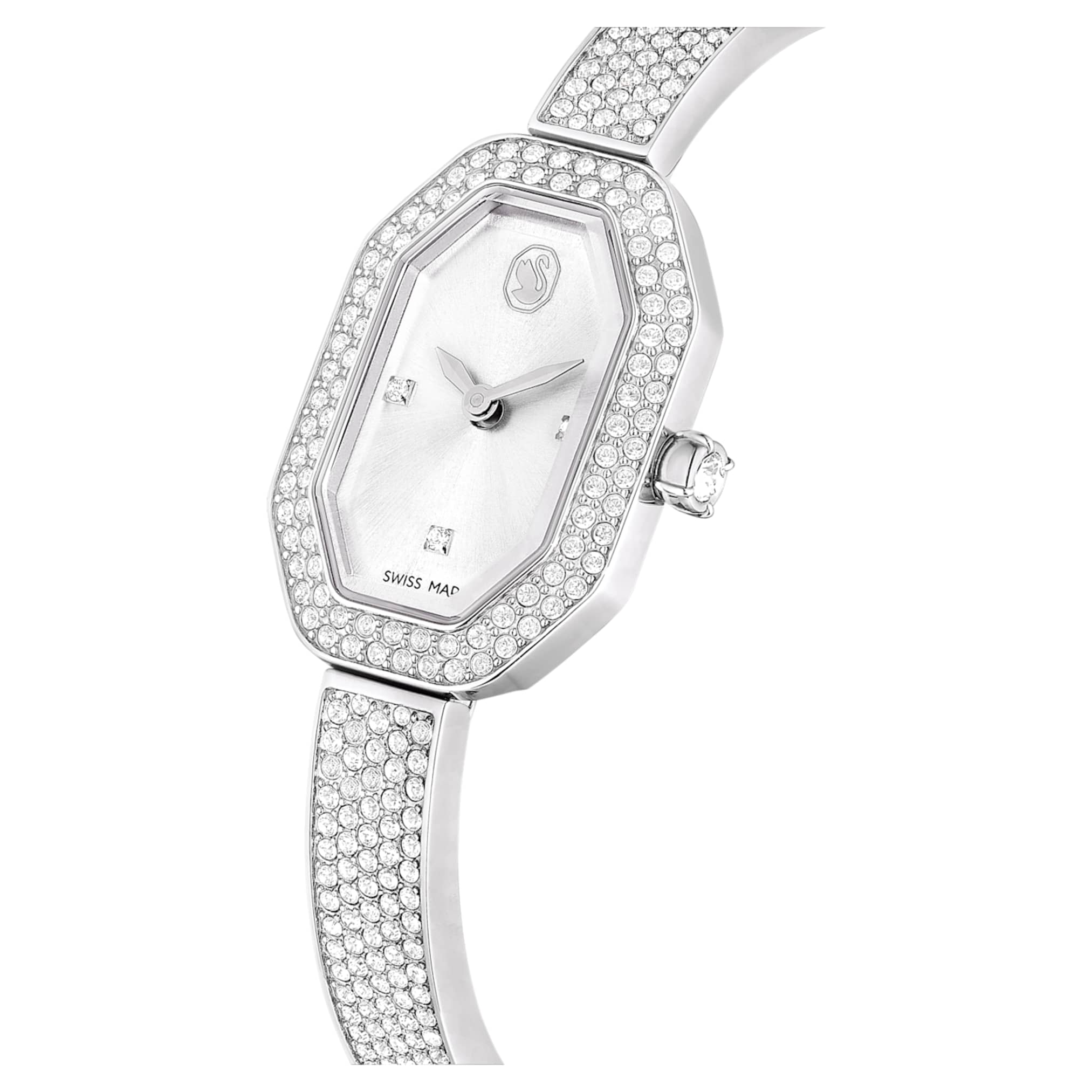 Swarovski Dextera bangle watch Swiss Made, Metal bracelet, Silver tone, Stainless steel