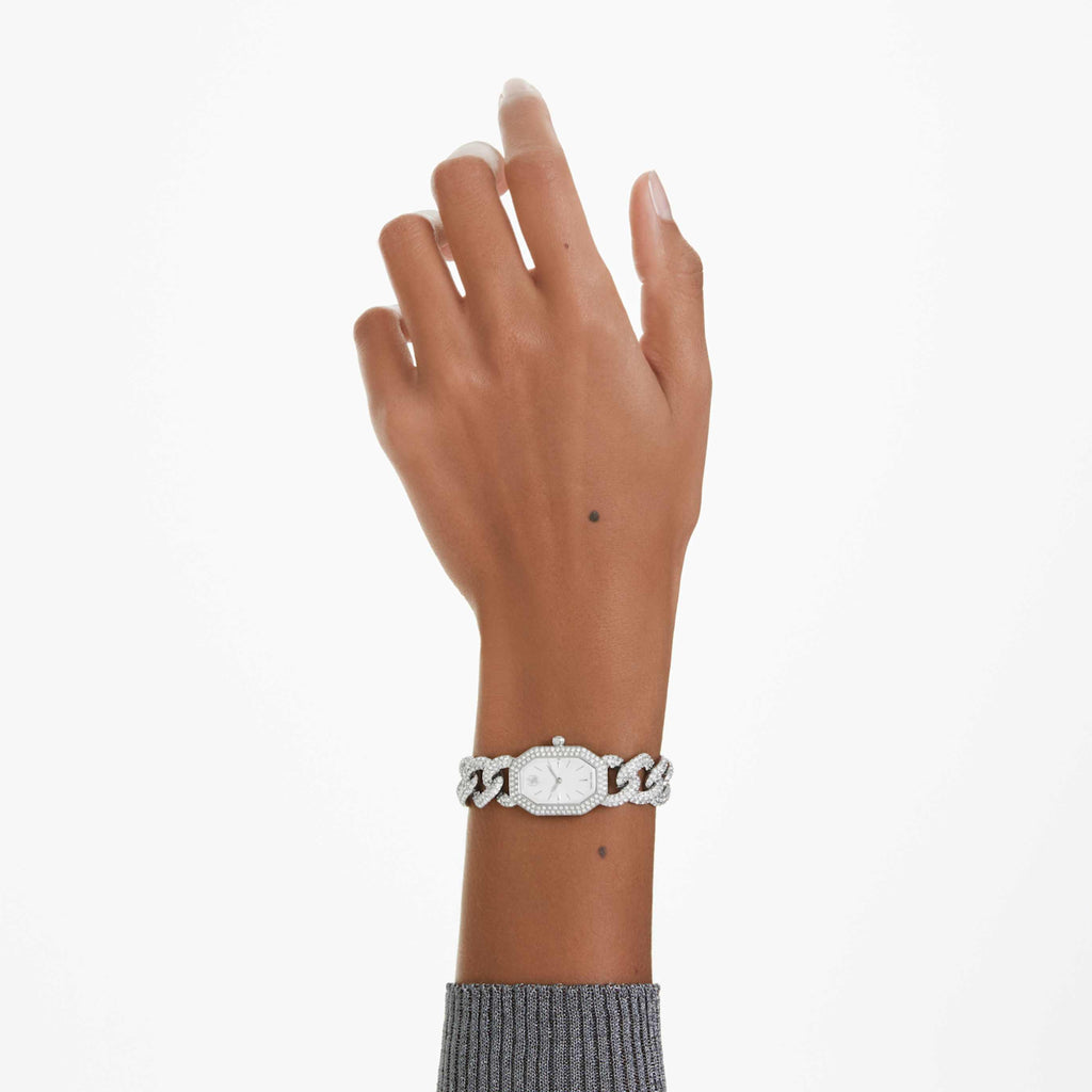 Swarovski Dextera chain watch Swiss Made, Crystal bracelet, White, Champagne gold-tone finish